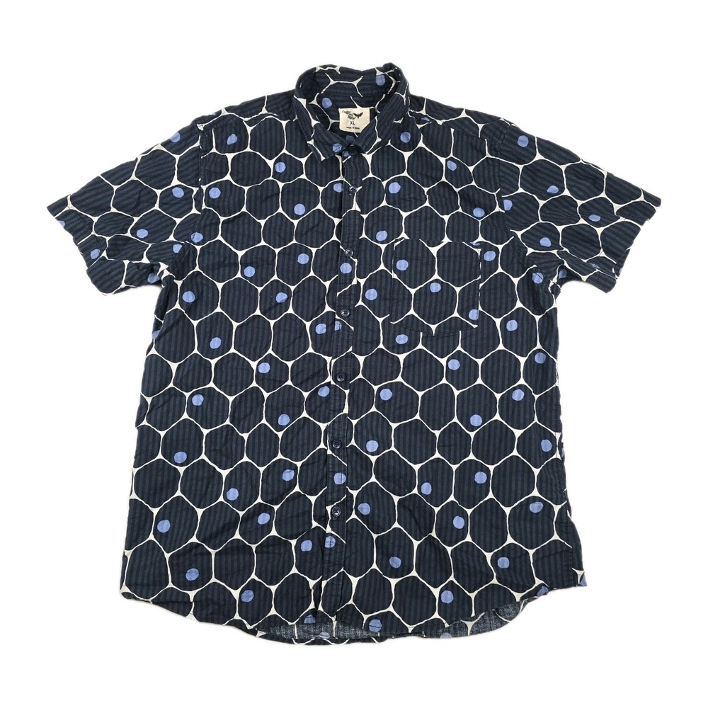 Cedar Wood State Mens XL Short Sleeve Button Down Shirt Geometric Polka Dot Navy